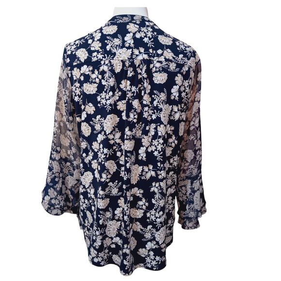 CHARTER CLUB Boho‎ Blouse Peasant Top S Flowy Pin Tucks Floral Cottagecore Blue - Picture 2 of 9